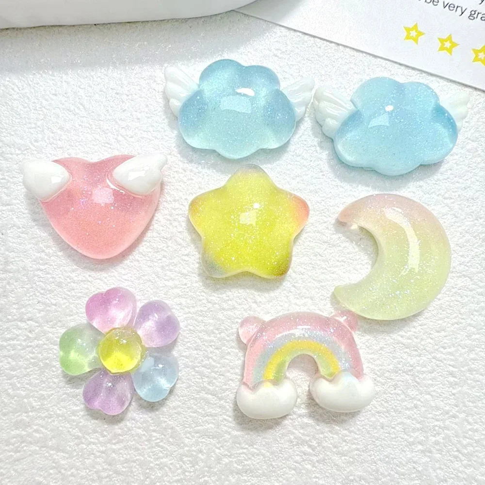 5Pcs Kawaii Glitter Resin Cloud Moon Rainbow Charms For DIY Cream Glue Phone Case Hairpin Handmade Jewelry Accessories
