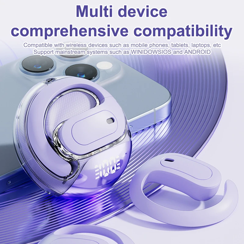 Беспроводные наушники с открытыми ушами для занятий спортом, верховой ездой, бегом, подвесная гарнитура, наушники со светодиодным дисплеем питания от аккумулятора