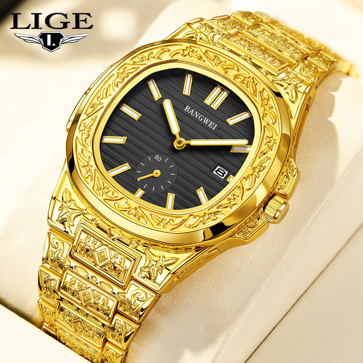 

BANGWEI LIGE кварцевые часы для мужчин, классические деловые повседневные часы с календарем, простые водонепроницаемые роскошные мужские часы с бриллиантовым циферблатом, стальные часы