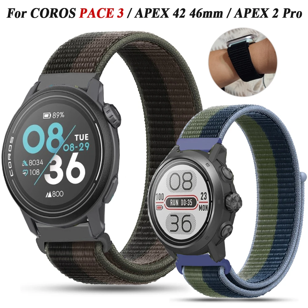 Correa de repuesto para COROS PACE 3/APEX 2 Pro/APEX 42mm 46mm, pulsera de nailon con gancho