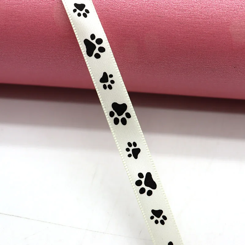 3/8\'\' 9mm Black Dog Paws Pet Paws Printed Polyester Single Side Satin Ribbon For DIY Sewing Gift Packing Decorations