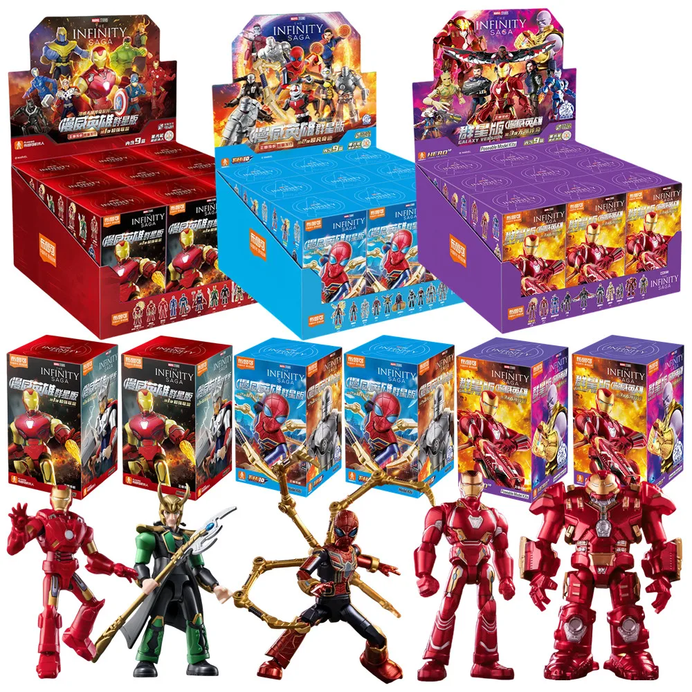 1/9 pçs blokees marvel vingadores caixa cega brinquedos 10cm homem de ferro mk50 homem-aranha loki hulkbuster figura de ação bloco de construção brinquedos