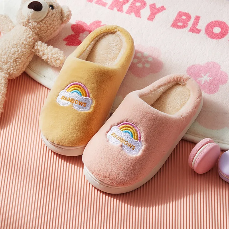 New Autumn Winter Children Warm Slippers For Girls Boys Cute Bear Pattern Kids Bedroom Anti-slip Cotton Floor Shoes