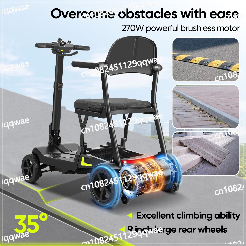 Ultra Light 16Kg 4-Wheel Electric Mobility Scooter Foldable Compact Aluminum Alloy Scooter With 270W Brushless Motor