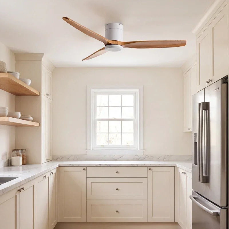 42/52/60 Inch Low Floor DC Motor 3 Wooden Blade Ceiling Fan with Remote Control for Bedroom Living Room Indoor
