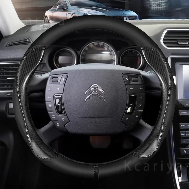 

38cm Anti-slip leather carbon fiber steering wheel cover for Citroen C1 C2 C3 C4 C5 C6 C4L Berlingo Picasso Aircross Sega Elysee