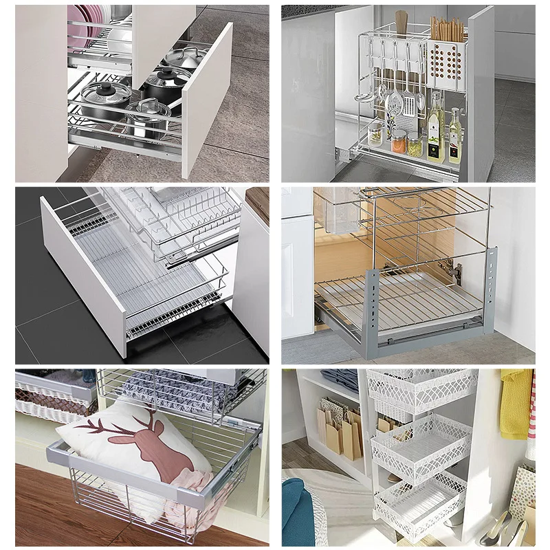 Heavy Duty Three Stage Side Mount Cabinet Basket Slides Adjustable Mm To Cold Rolled Steel Damping Drawer Rails Installation