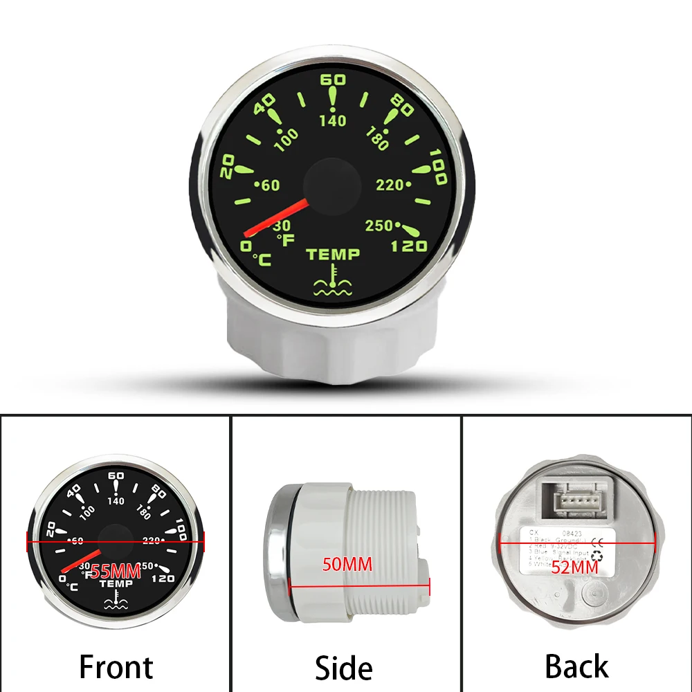 راكسل 52 مللي متر مقياس درجة حرارة الماء 0-120 درجة مع 7 ألوان الخلفية 12 فولت 24 فولت العالمي لسيارة اليخوت قوارب #3