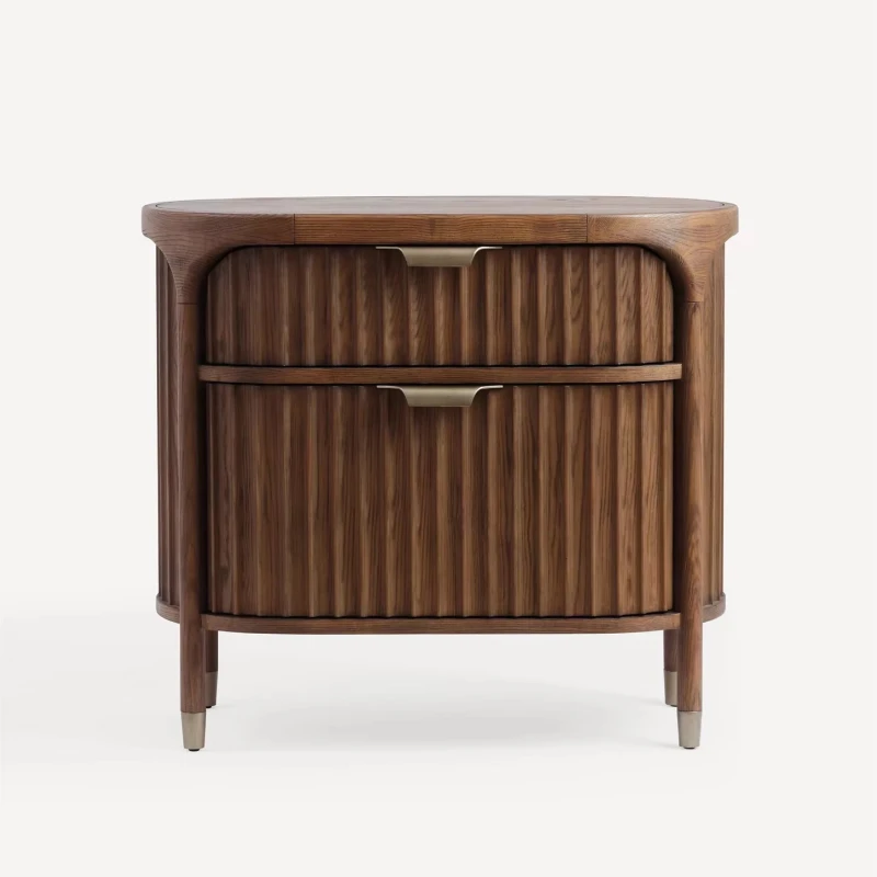 

Ash wood groove panel bedside table Bedroom furniture Side table Cabinet