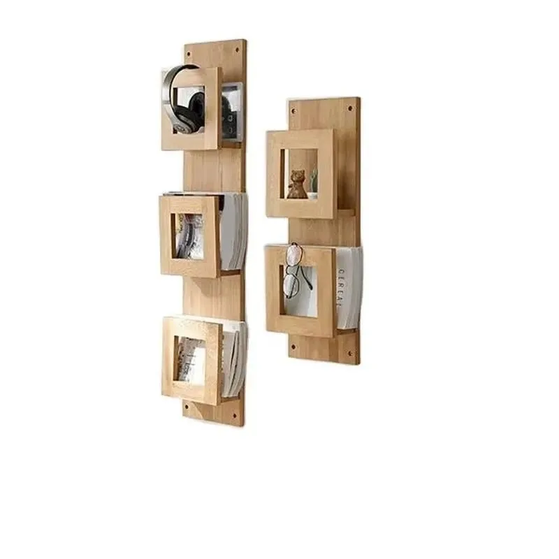 Custom Solid Oak Wall Mounted Display Rack Magazine Holder Storage Shelf for Home Office Decor