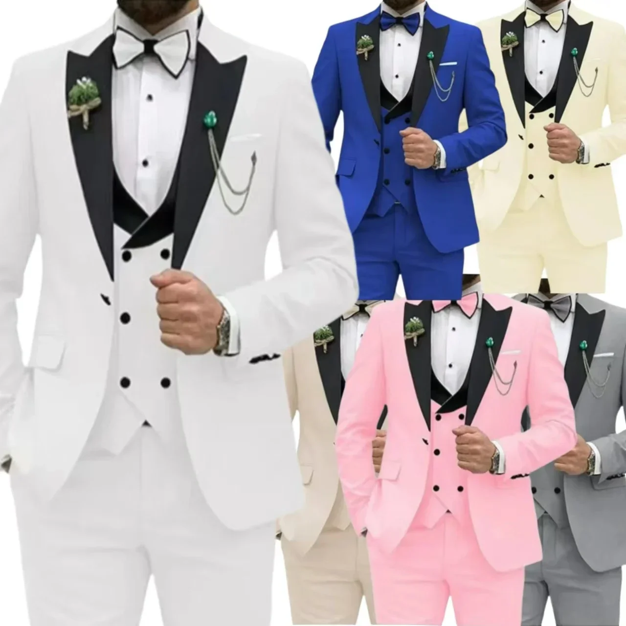 Men's Suits 3 Pieces Blazer Vest and Pants Set Peak Lapel Luxury Tuxedo Suits for Men for Wedding Formal Dresses Business