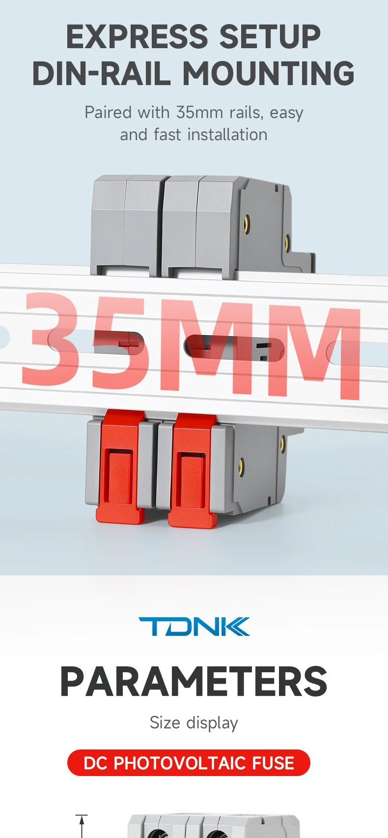 TDNK 2P DC1000V 32A Solar-PV-Sicherungshalter mit 2 Stück 10×38mm PV-Sicherungen, LED-Anzeige, DIN-Schienenmontage – Detail 8