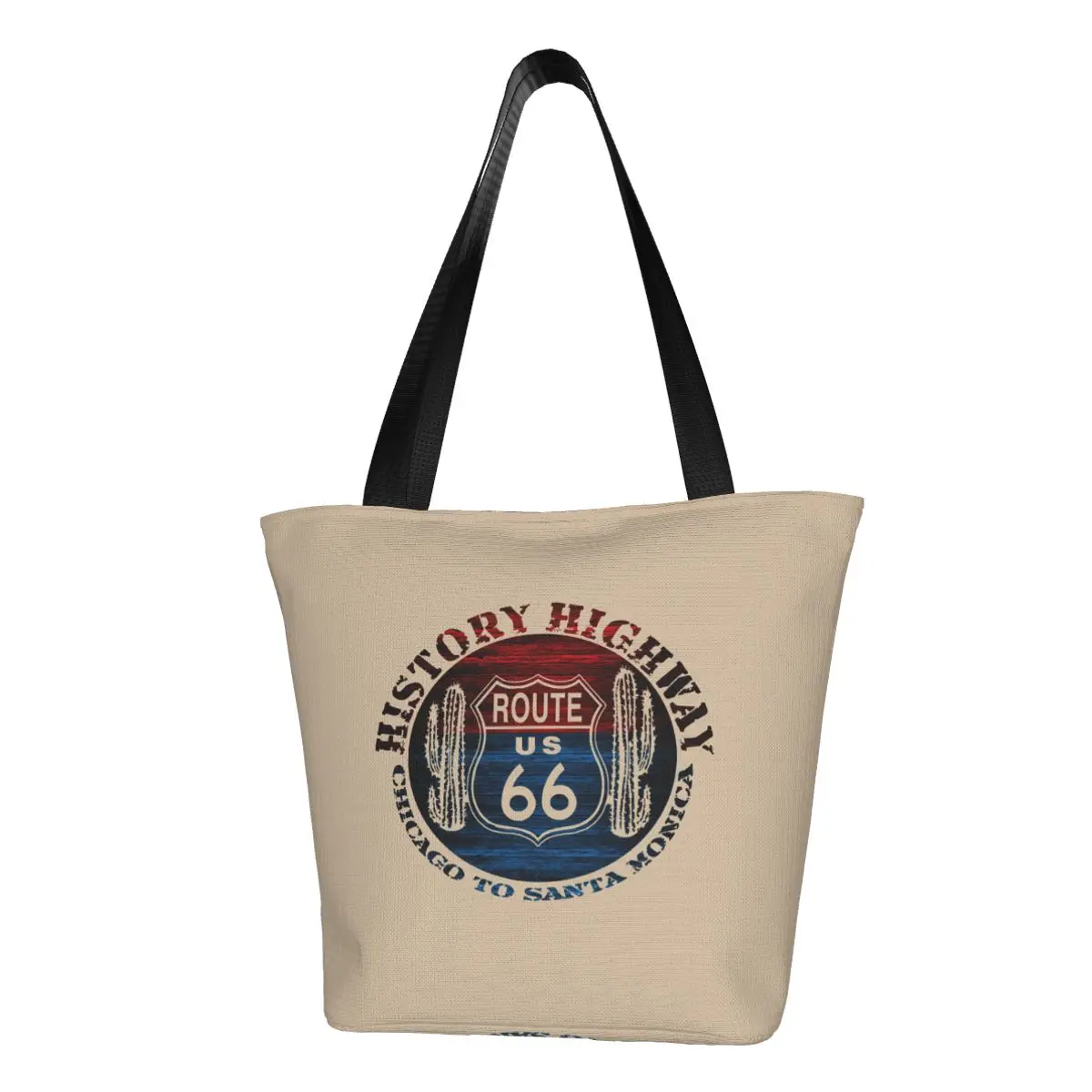 

Пользовательские Route 66, американские дорожные сумки для покупок, холщовая сумка-тоут с принтом, большая вместительная прочная сумка