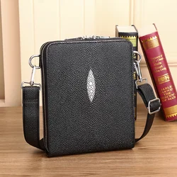 New Genuine Leather Men's Bag Single Shoulder Bag Multi compartment Large Capacity Clip Bag Fashion Pearl Fish Crossbody Bag