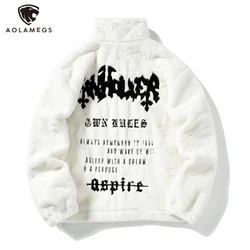 Men's Rabbit Fur Jacket Coats Hip Hop Retro Letter Print Autumn Fleece Jacket Streetwear Casual Fashion Harajuku Zipper Outwear