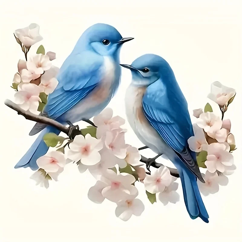 Cute Blue Bird Cherry Blossom Waterproof Vinyl Sticker, Nature Art Decal for Car, Laptop, Water Bottle and Daily Decor