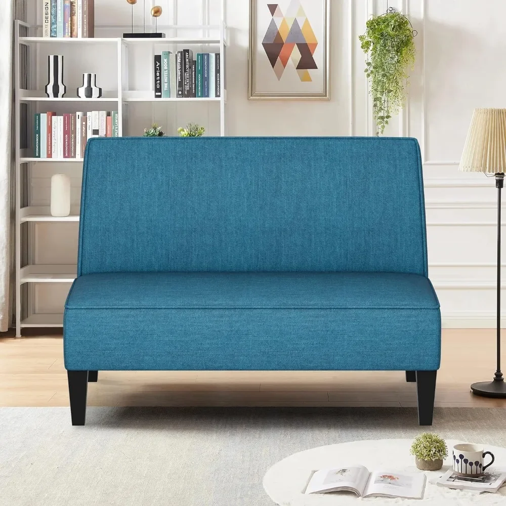 Small Loveseat Sofa, Upholstered Small Sofa Couch Mini Love seat Sofas for Bedroom Living Room (Blue)