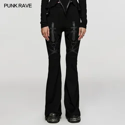 PUNK RAVE-pantalones acampanados adelgazantes de estilo gótico para mujer, pantalones de patrón llamativo oscuro Punk, ropa elegante