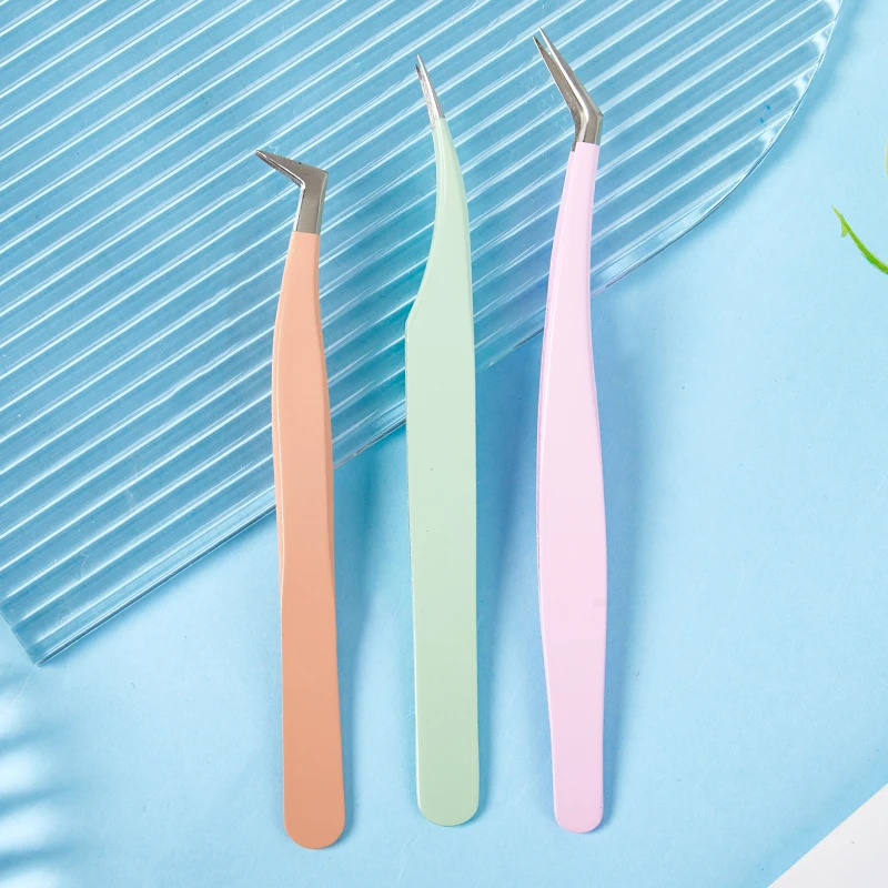 ملاقط من الفولاذ المقاوم للصدأ لتمديد رموش العين ، ملاقط عالية الدقة مضادة للساكنة ، جزء واحد