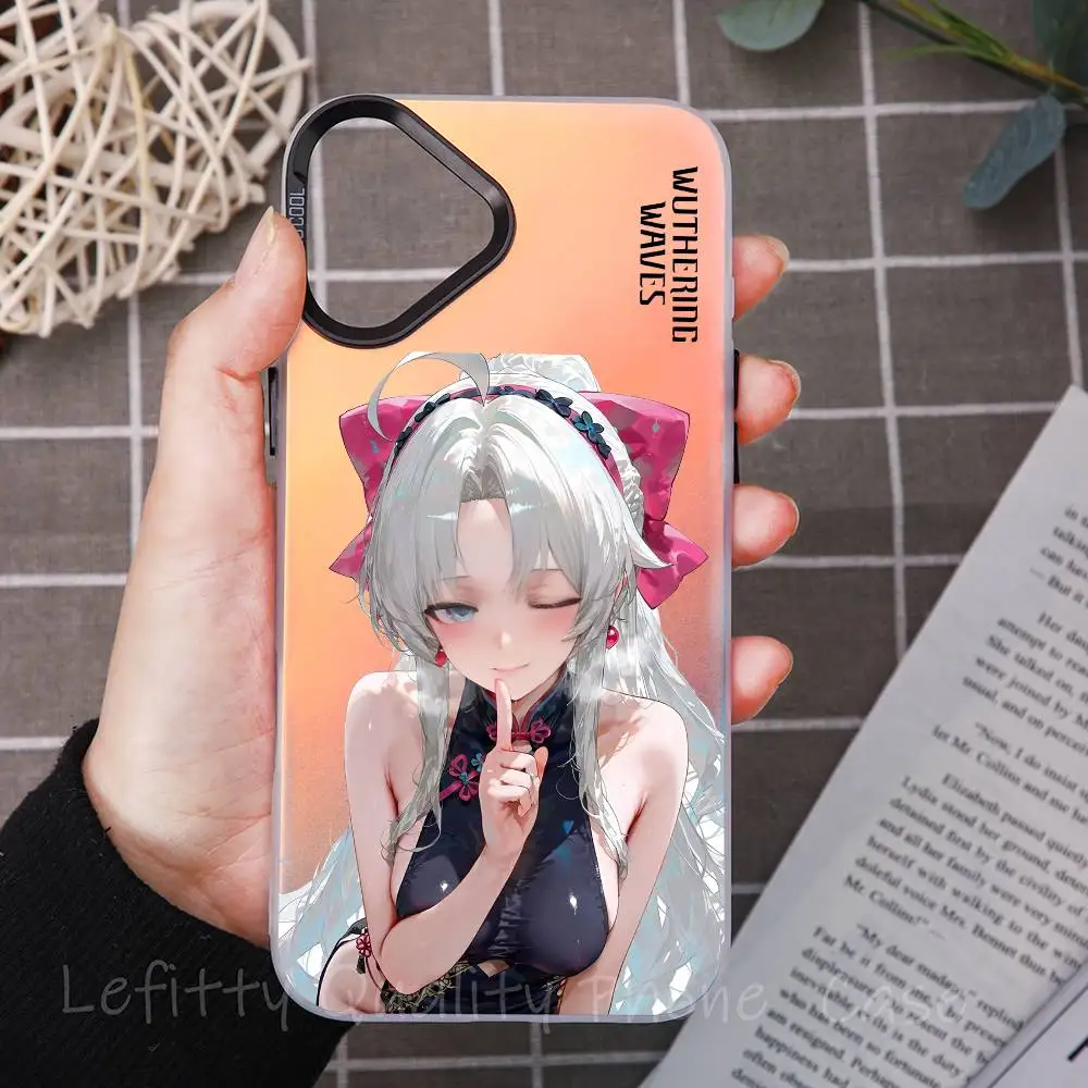 Casing HP Carlotta Cute Wuthering Waves untuk iPhone 16 15 14 13 12 11 Pro Max Matte Aurora Multicolor Laser Gradient Funda