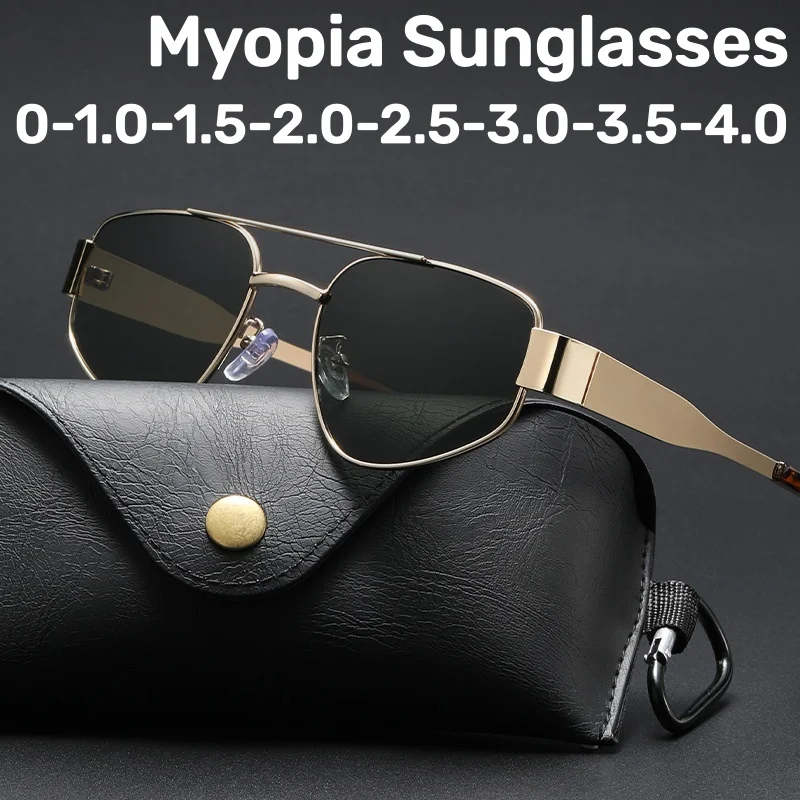 

Luxury Fashionable Metal Double Beam Myopia Sunglasses Men Retro Large Square Frame Eyewear Outdoor Driving Nearsighted Glasses