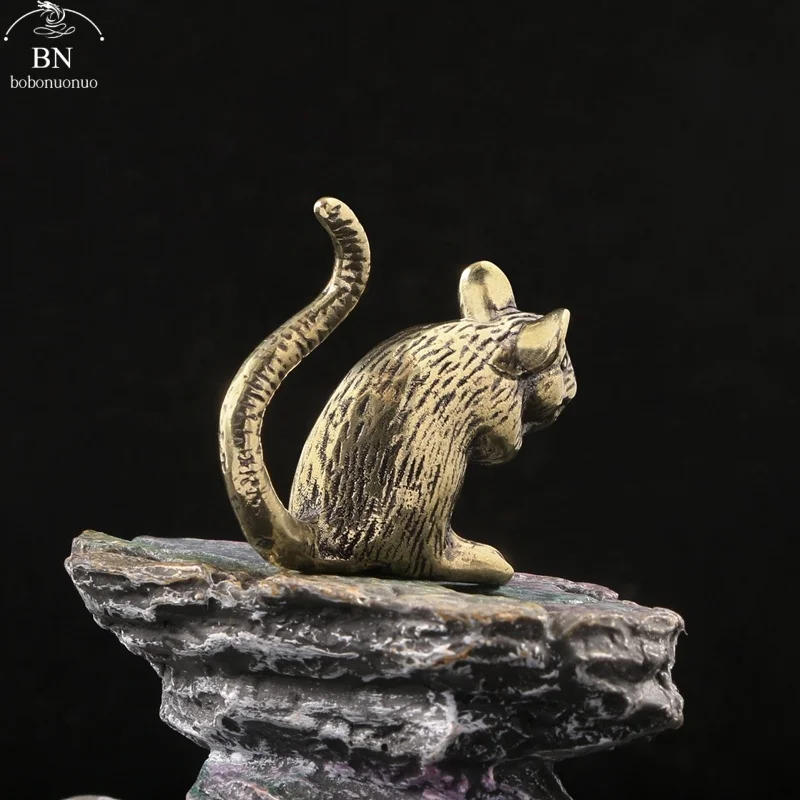 Pure Copper Mouse Delighted rats Figurines Miniatures Creative Cute Rat Lucky Animal Small Desktop Ornament Feng Shui Home Decor