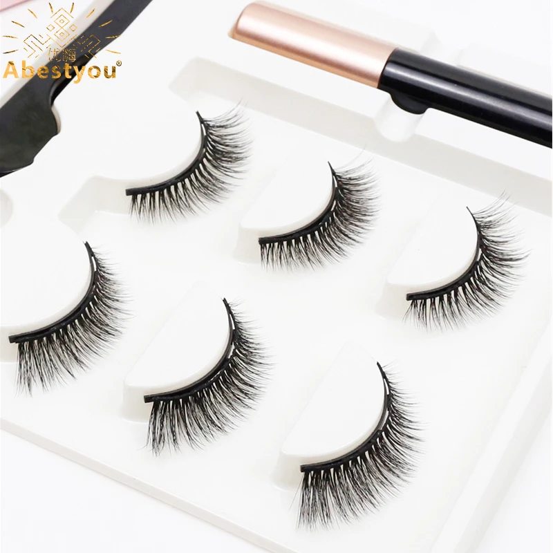 

Abestyou 3 Pairs 5Magnets Makeup Cat Eye False Mink Eyelashes Bulk Items Wholesale Natural Fox-eye Magnetic Lashes Eyeliner Set