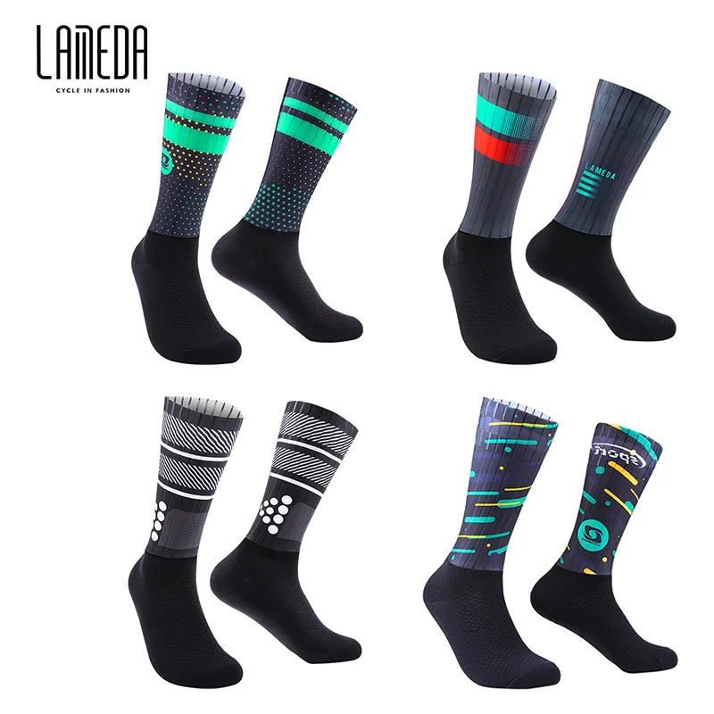 Lameda Men Cycling Socks High Elasticity Sports Socks High Cylinder Non-slip Soccer Socks Breathe Man Socks