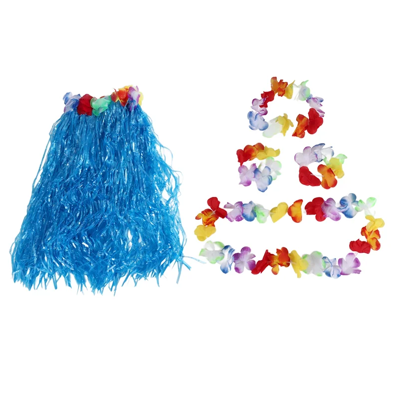 Hot Kf-6 Set hawaiano erba gonna fiore Hula Lei polsino ghirlanda costume in maschera