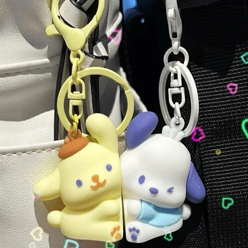 Sanrios Creative Keychain Key Holder Anime Pochacco Pompom Purin Keyring Pendant Couple Toys Doll Backpack Bag Accessories Gifts