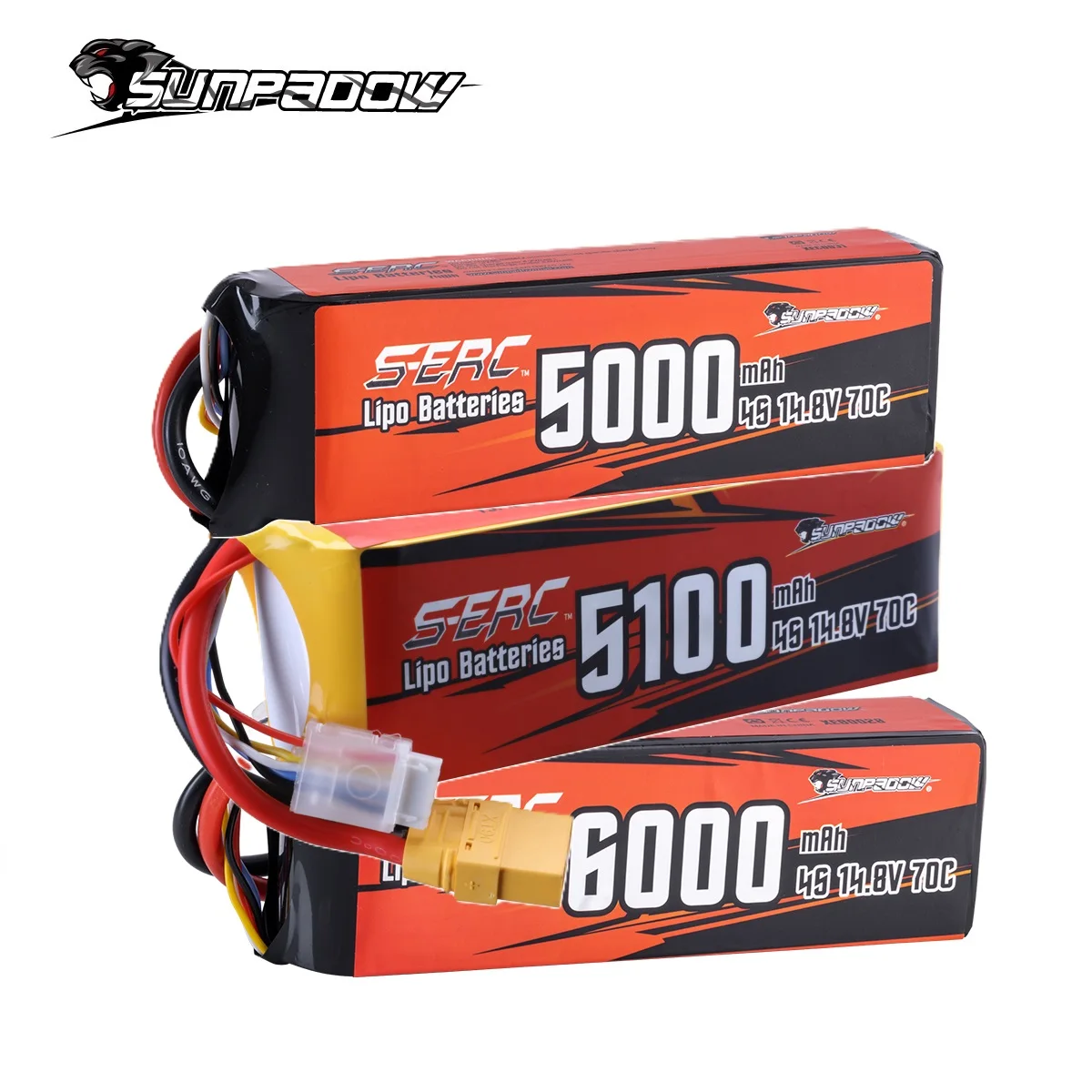 Batterie Lipo RC SUNPADOW 14.8V 4S 6000mAh pour 70C avec connecteur EC5 XT90 Deans T pour véhicules, voitures, camions, chars, bateaux, course, loisirs