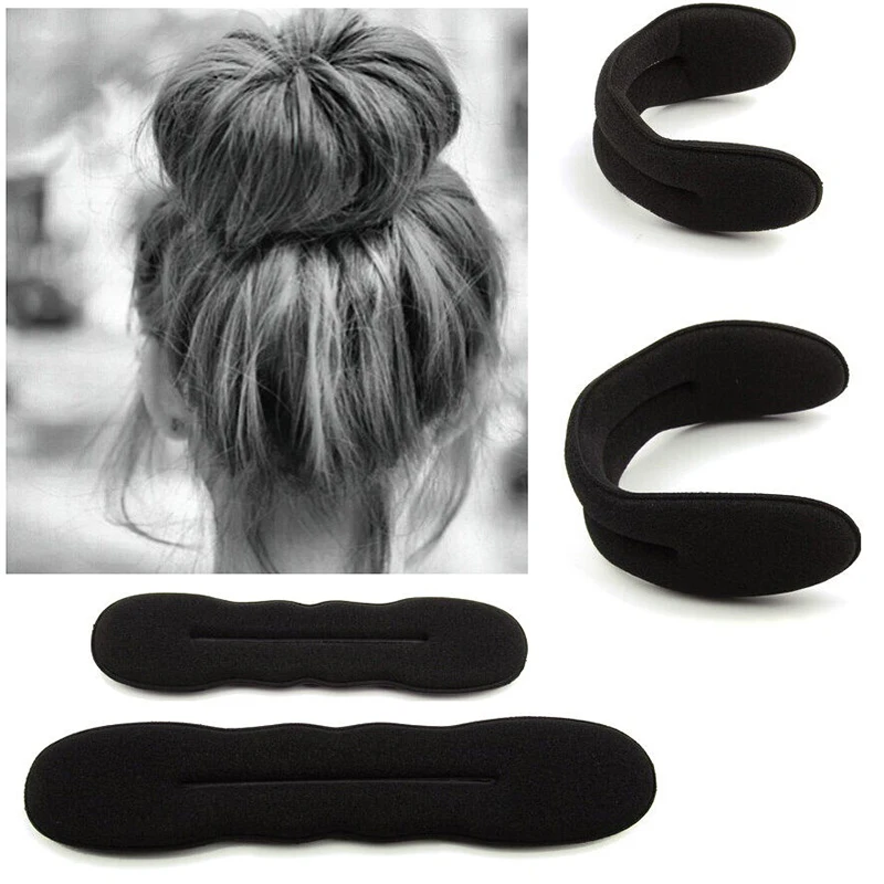 Sponge Black Hair Styling Donut Bun Curler Maker Ring Magic Foam Donut Twist Tool Hair Clip Hair Curler Size 16cm&23cm