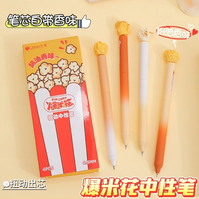 

4Pcs/Set Popcorn Shape 0.5MM Black ink Gel Pens Black Refill Writing Pens Mini Gel Ink Pen Portable Pocket Pens Quick Dry Pen