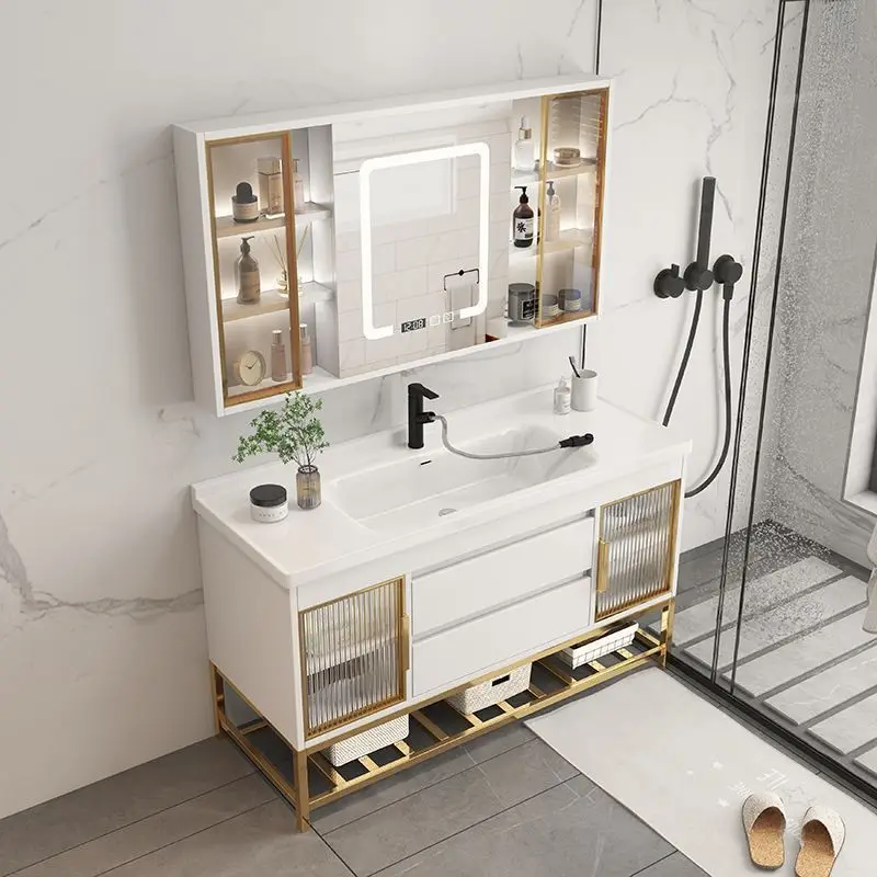 Bathroom Vanity Cabinets With Sink Organizer Simple Modern Ceramic Integrated Basin Bathroom Cabinet Combined Home Furniture