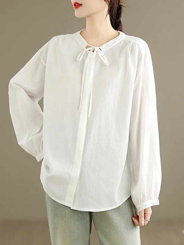 Lichtgewicht vlaszonbescherming Casual losse dames irt Summer Lazy Sle ronde Ne Long Sve los gevoel kledingstuk