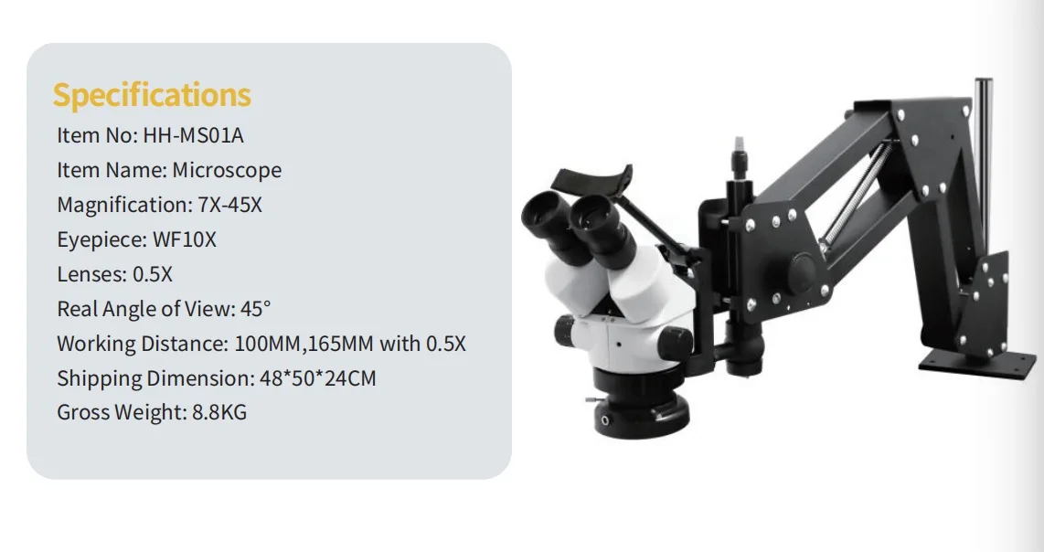 

MS01A Binocular Jewelry Engraving Precision Stereoscopic Microscope for Detailed Inspection and Tool Use, 7 * 45X with LED