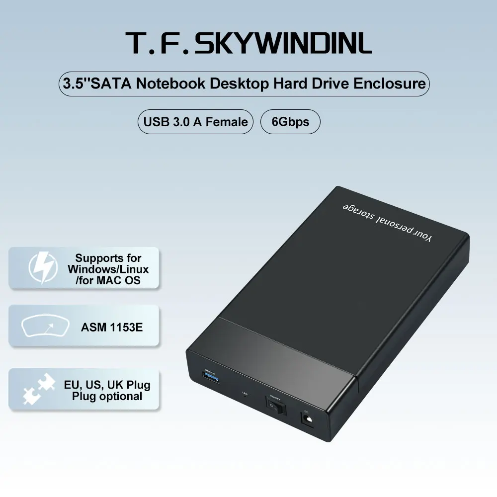 

SATA to USB 3.0 External Hard Drive Enclosure 6GBPS External Enclosure SSD HDD Case for 3.5" Laptop Desktop Hard Drive