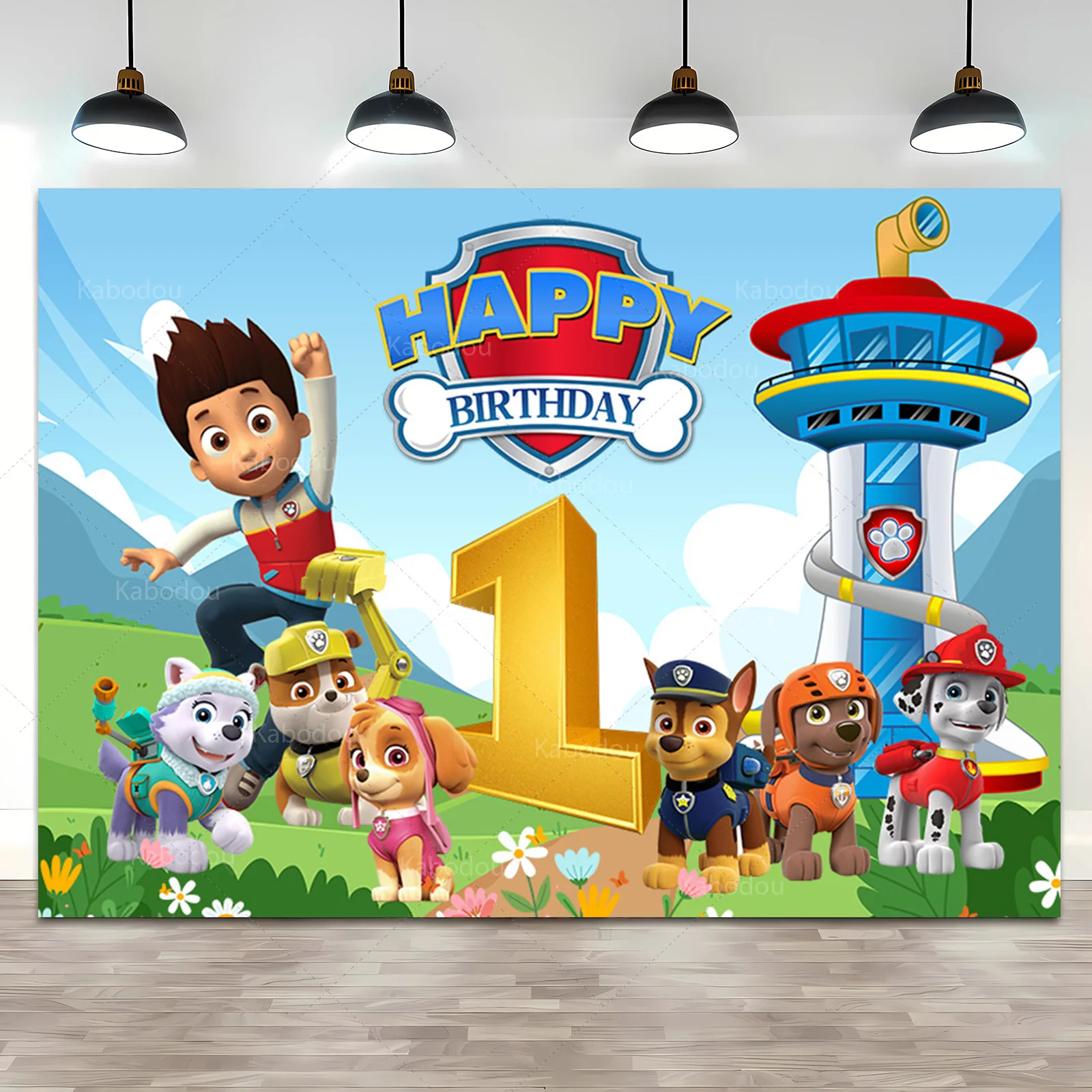 Custom Kids Name Age Paw Patrol Backdrop Boy 1st 2nd 3rd Birthday Party Background Decor Puppy Banner Poster Photo Studio