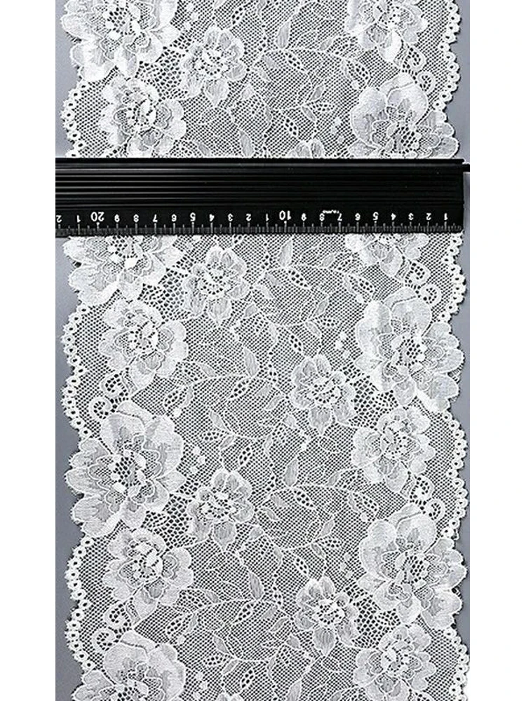 3 \ 5 Yards 21cm schwarz weiß Spitzens toff DIY Handwerk Nähen Dekoration Zubehör für Kleidungs stücke elastische Spitzen besatz – Detail 2