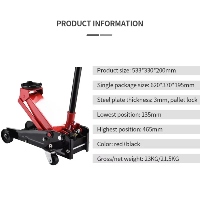 

Low price Made in China Quality worry free Horizontal Jack 3T, Low-level Jack 3T, Dual Pump Horizontal Jack 3T