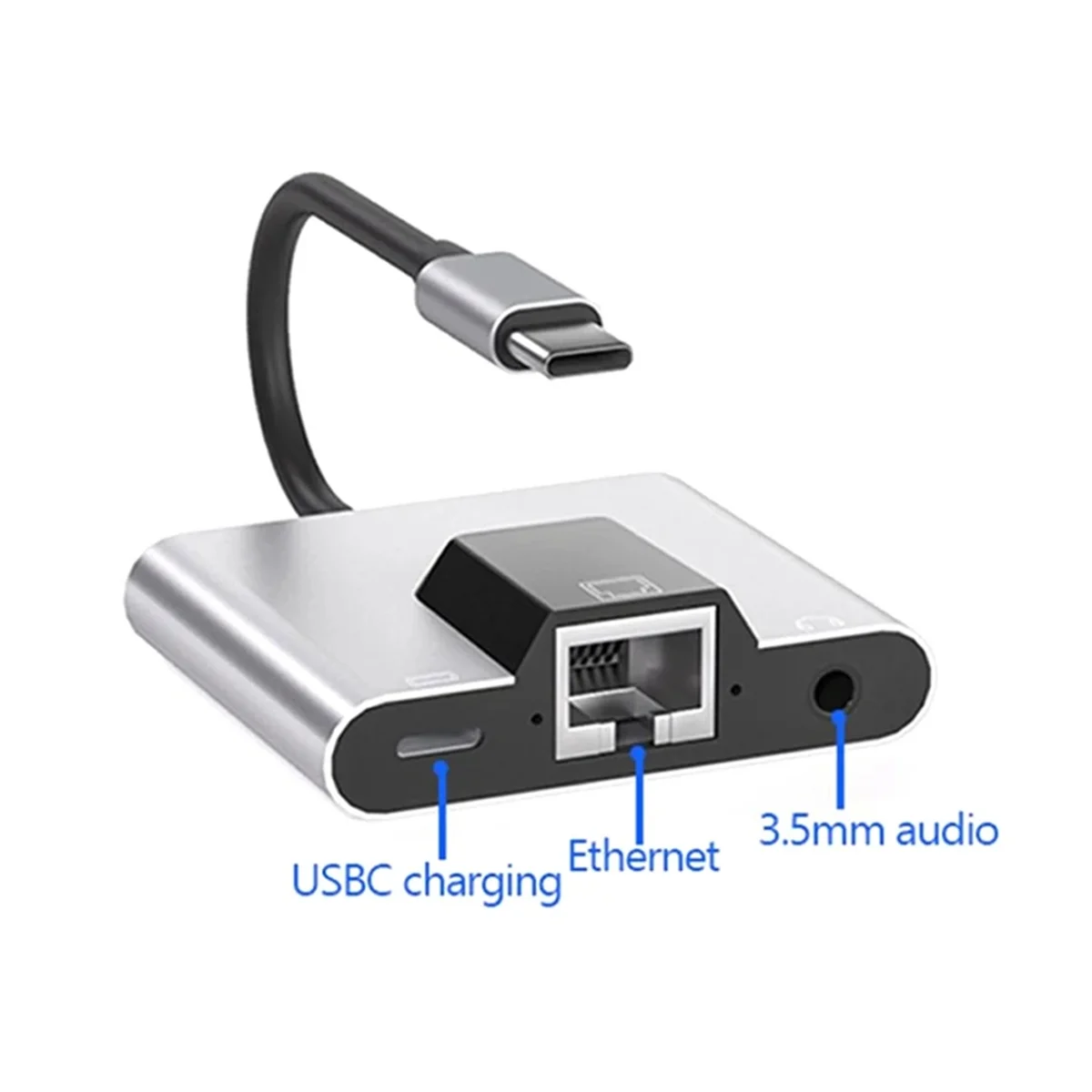 Tipo-C para Ethernet Adaptador de Rede LAN, Hub USB C para 3,5mm, Áudio PD, Carregamento Rápido, Docking Station para Laptop, Celular