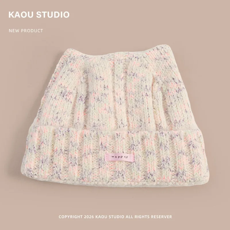 Koreanische Süße Strickmütze für Damen, Herbst und Winter, Warm, Mehrfarbig, Niedliche Katzenohren, Vielseitig Einsetzbar, Ohrenschutz für Radfahrer, Beanie-Mützen – Detail 7