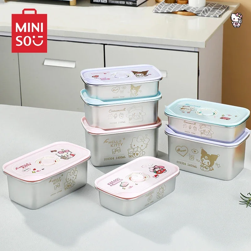 

Hello Kitty 304 Stainless Steel Crisper Box Sanrio Cinnamoroll Miniso Sealed Bento Box Fruit Snack Picnic Adjustable Date 700ml