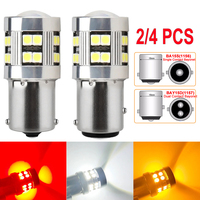 2/4 PCS CANBUS 1156 BA15S 1157 BAY15D LED Bulb 12V 3030-24SMD 6500K White Yellow Red Car Tail Brake Parking Turn Signal Lights