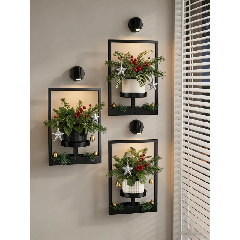 

Настенная подставка для растений с подсветкой, 3 подвесных кашпо для использования в помещении и на улице, 3 прожектора, декор для гостиной и прихожей