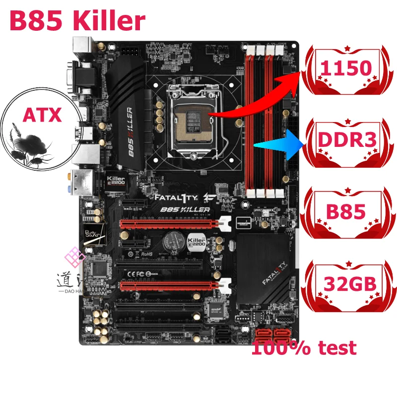 

For Asrock B85 Killer Motherboard 32GB HDMI LGA 1150 DDR3 ATX B85 Mainboard 100% Tested Fully Work