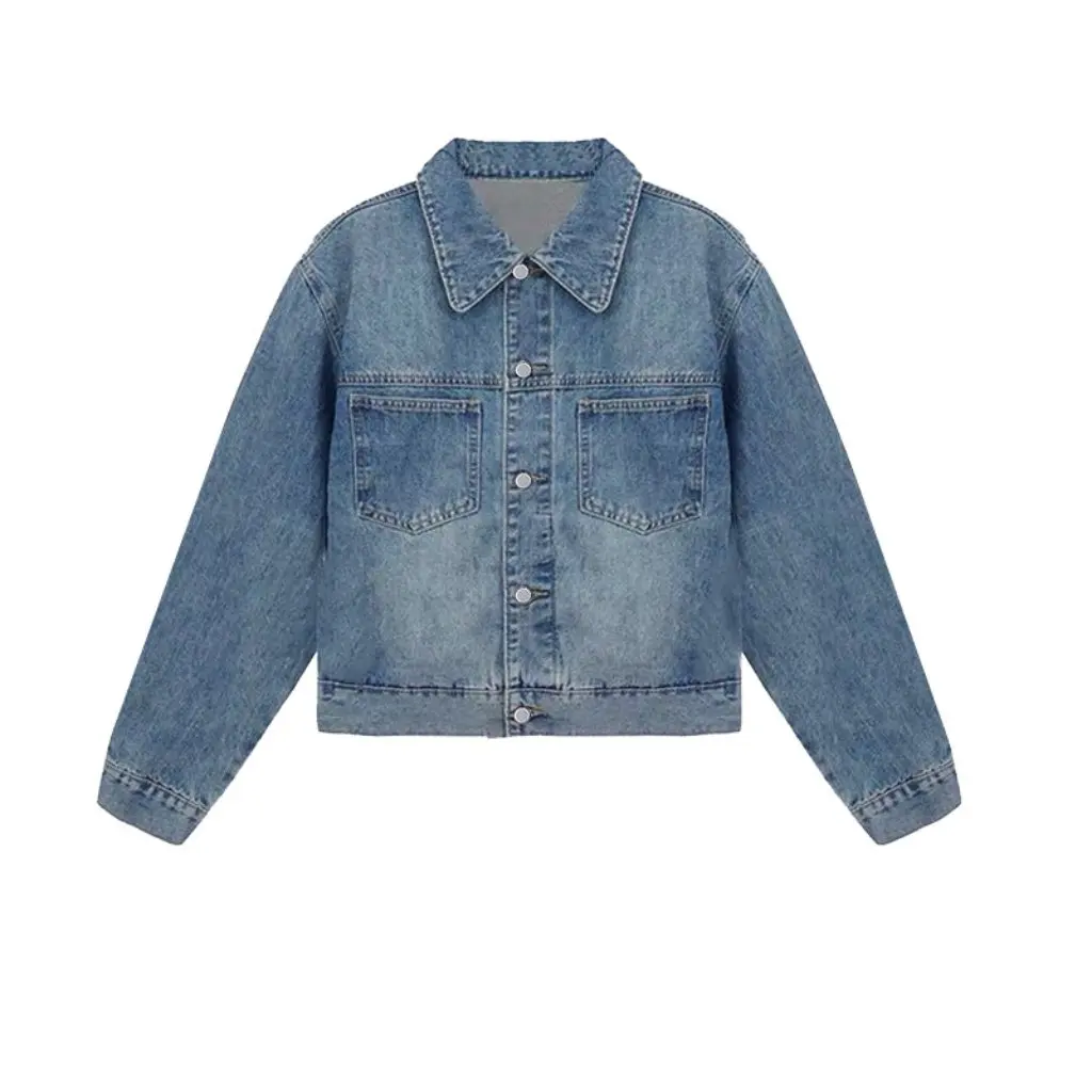 

Women's Vintage Denim Coat Casual Short Washed Texted Top for Spring And Autumn Simple Fashion Outerwear