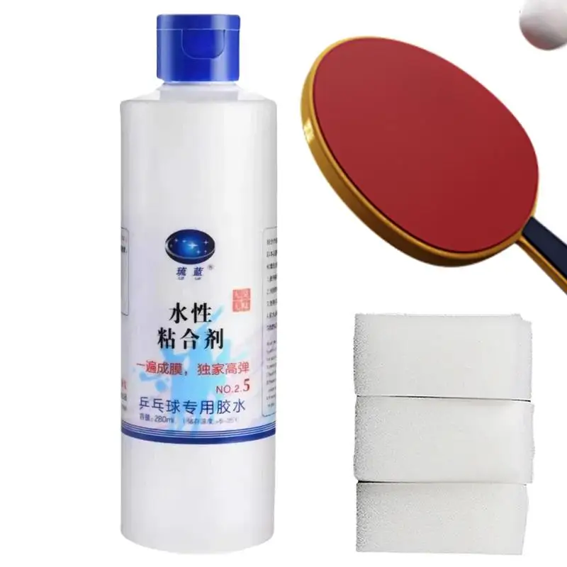 Table Tennis Racket Glue Water-Soluble Table Tennis Paddle Glue With Sponge Wipe Odorless Inorganic Adhesive Table Tennis Sheet