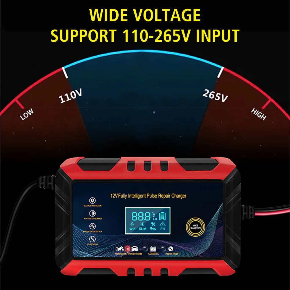 Fast Power Charging 12V 6A 90W Inteligent Detection For Lead Acid Battery Pulse Repair Car Battery Chargers 100V/240V Input