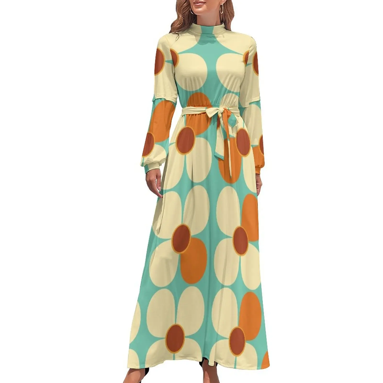 

Retro Land Flower Power Cream and Orange Long Dress clothes for woman wedding dresses for woman